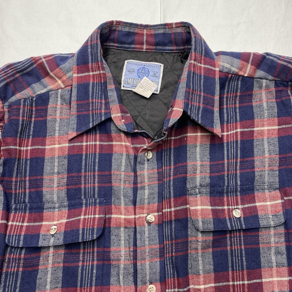 American Hero Men's Quilted Flannel Large Blue Red‎ Plaid